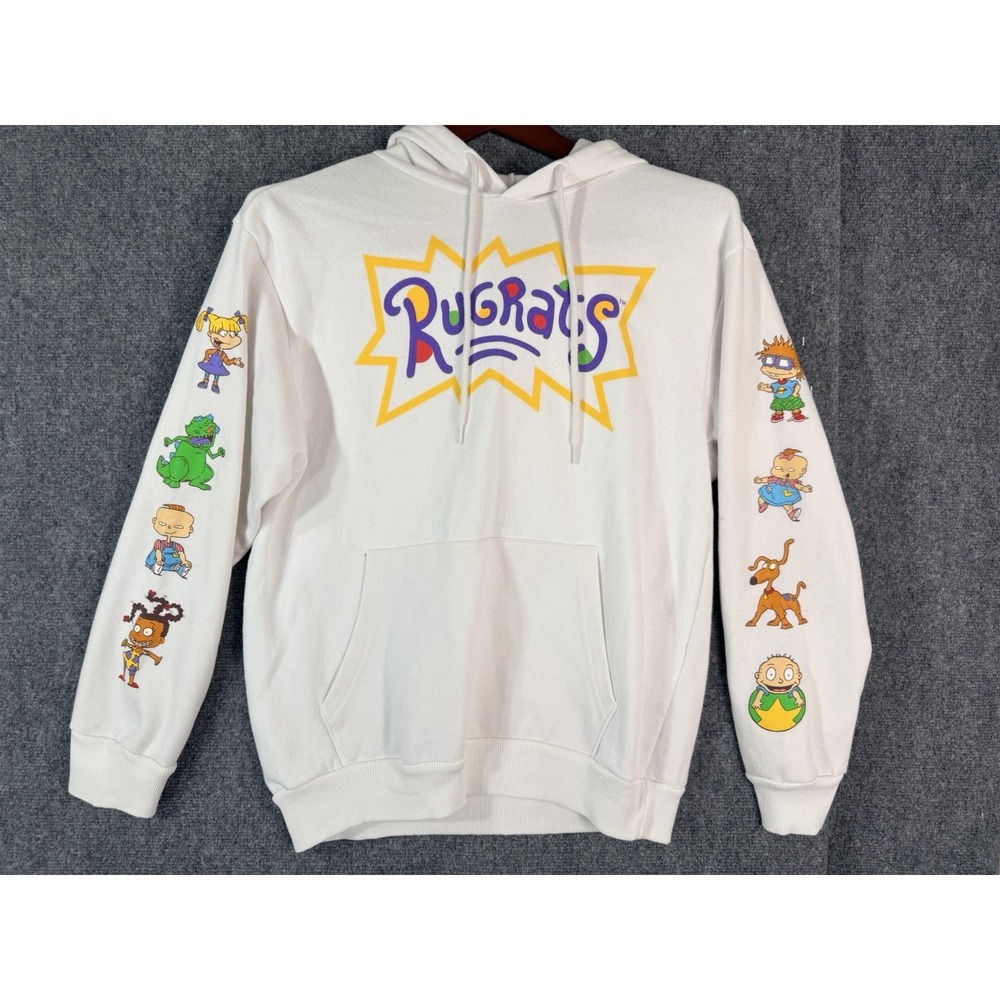 Rugrats Hoodie Nickelodeon Medium White Graphic Logo Cartoon 90s Sleeve